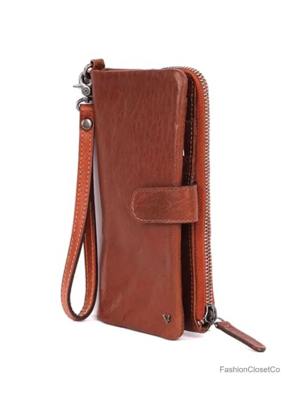 Genuine Leather Zip Around Wallet with Detachable Wristlet